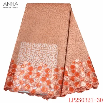 

Anna orange french sequin lace fabric 2020 high quality embroidered with stones african tulle laces nigerian fabrics for sewing