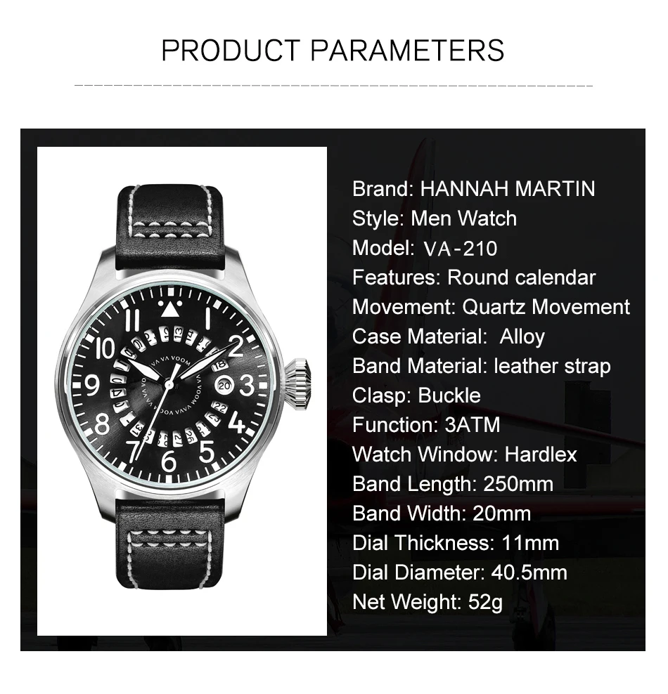 Airplane Sports Military Blue Dial Pilot Calendar Men Wristwatch Chronograph Fashion Casual Brand Army Brown Leather Watches
