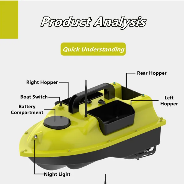 16 Point GPS Bait Boat 3 Hoppers 500M 2KG Load GPS Auto Feed Return Fishing Bait Boat With Fish Finder RC Fishing Finder Boat To 3