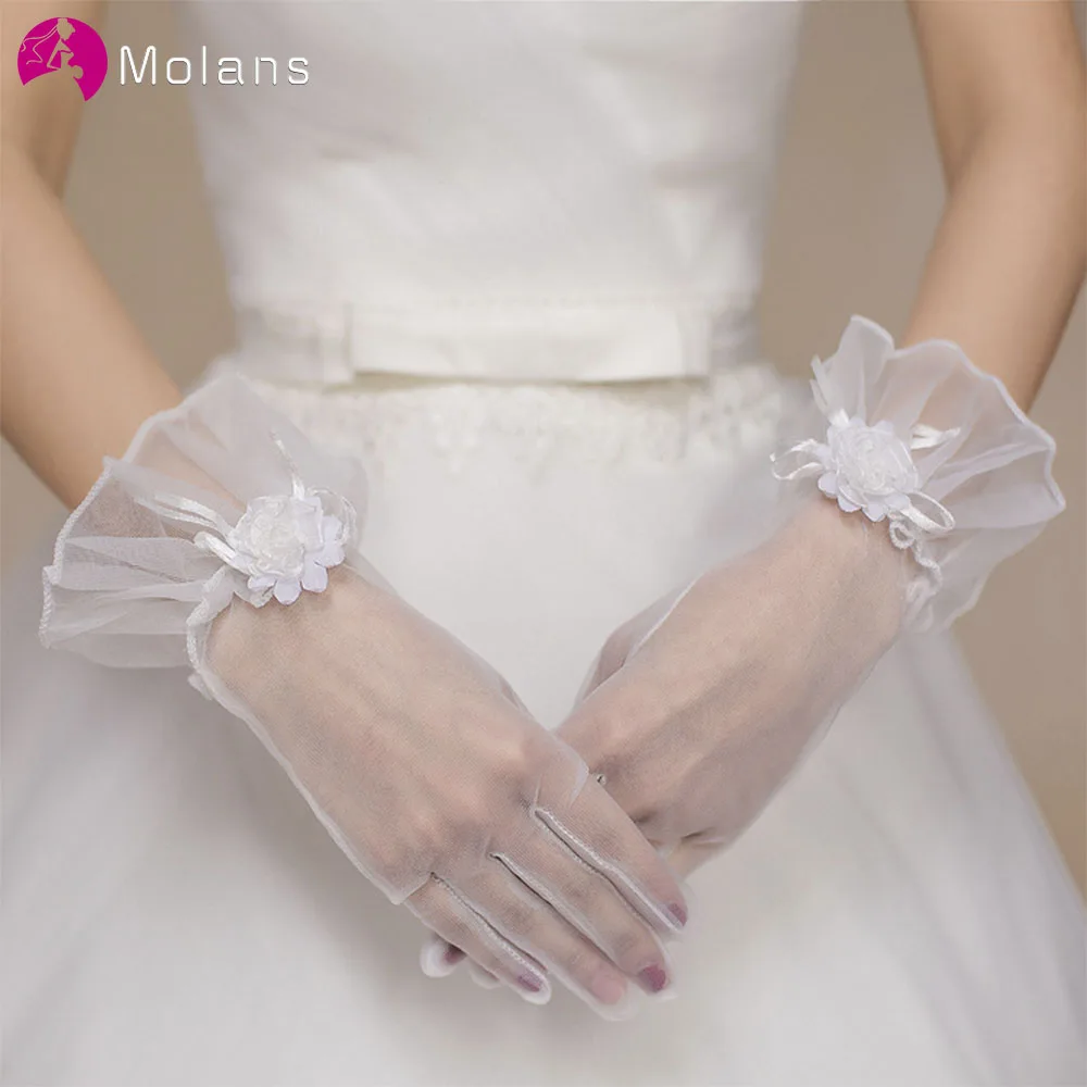 Tanie Molans 1 para biały kości słoniowej rękawiczki ślubne koronki palec
