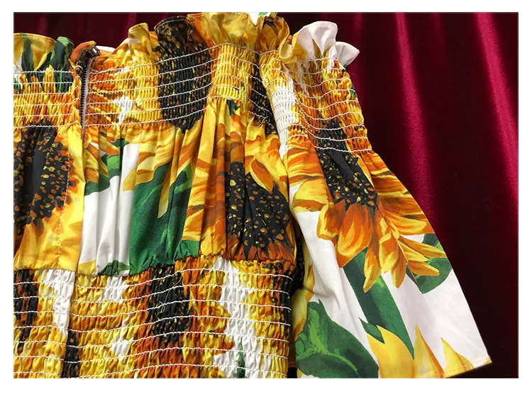 LD LINDA DELLA осень мода взлетно-посадочной полосы хлопковое платье Для женщин с эластичной талией Винтаж подсолнечника Цветочный принт праздничное платье миди