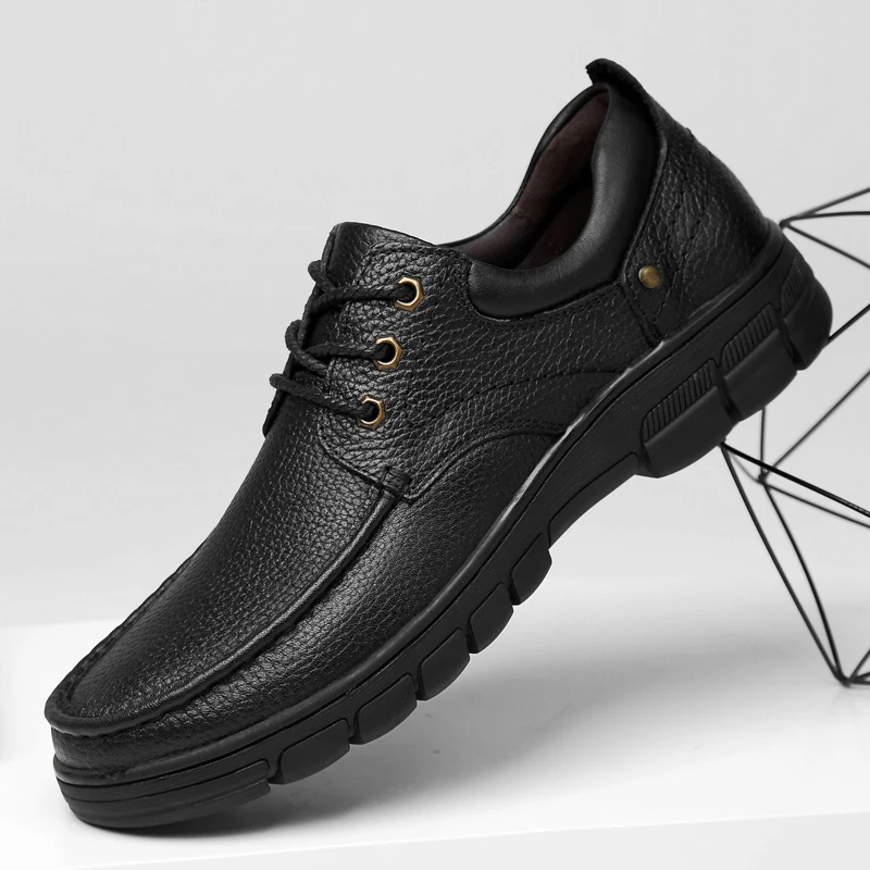 

black Genuine Leather formal Shoes Men Flats Fashion Men's Casual Shoes Brand Man Soft Comfortable Lace up wedding party shoes 4