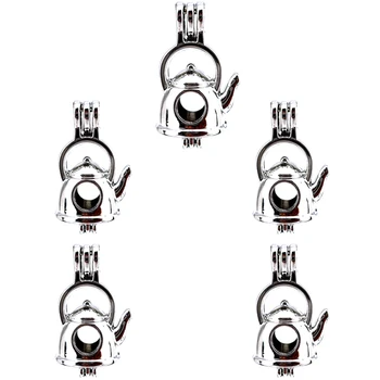 

5PCS Openable Teapot Necklace locket Aromatherapy Essential Oil Diffusion Pearl Cage Pendant k623