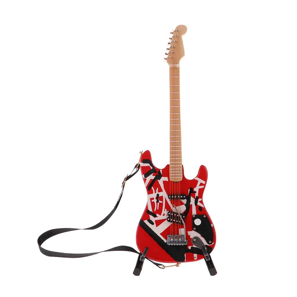 1/6 Wooden Guitar Model with Stand and Strap for BJD Dolls House Miniature Display Decor Red