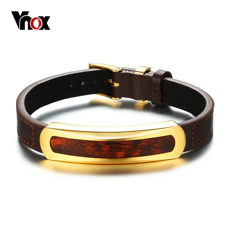 Vnox Винтажный Мужской браслет Уникальный Snakewood ID натуральная кожа часы застежка