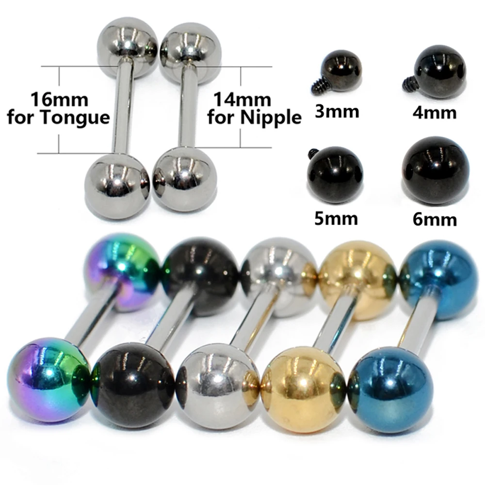 

1Pcs Surgical Steel Round Internally Threaded Ball Screw Fit Tongue Barbell Nipple Shield Ring Piercing Multicolor Body Jewelry
