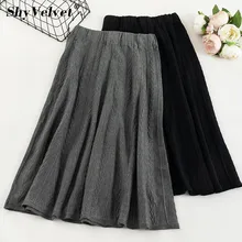 Высокая стрейч Осень Зима трикотажные юбки для женщин длинная Плиссированная юбка эластичный пояс Вязание корейский Femme Jupe Серый Дамы Saias