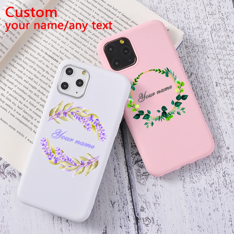 

DIY Name Custom Phone Case For iPhone 11 Pro XS Max X XR 8 7Plus Case Candy Color Garland Soft Silicone Cover Fashion Customized