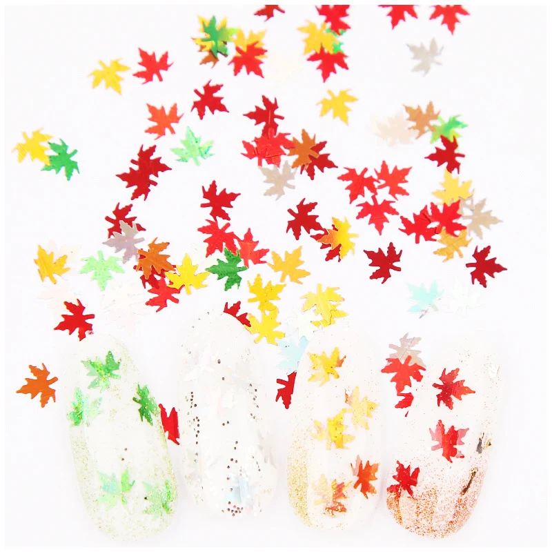 Блестящие рождественские кленовые наклейки для дизайна ногтей, маникюрные украшения, красочные отражающие Водные Аксессуары, маникюрные украшения для ногтей
