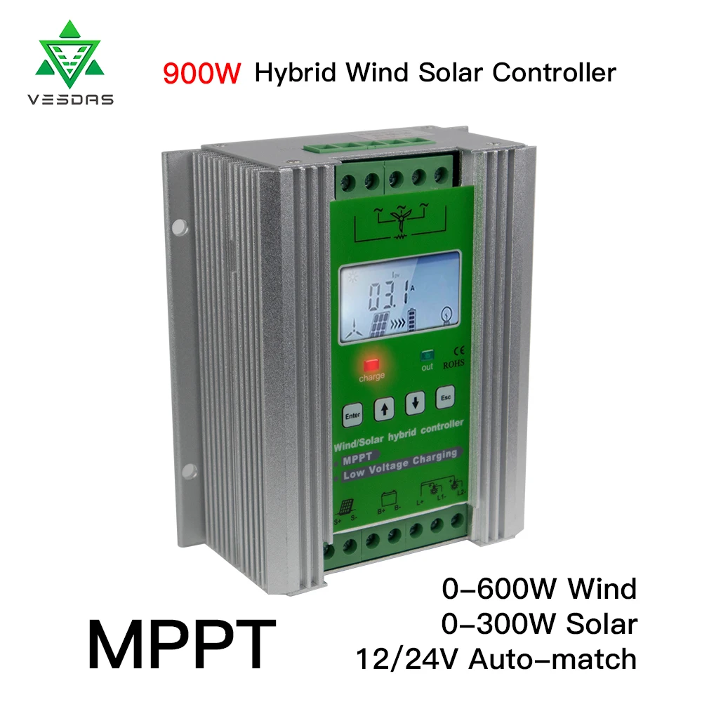 

MPPT 900W Booster Charge Wind Solar Hybrid Booster Charge Controller 12/24V Auto apply for 800W wind+600W solar with dump load