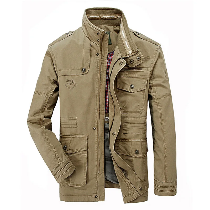 Jackets Plus Size 7XL 8XL Autumn Military Jacket Men Cotton Coats Multi-pocket Mens Windbreaker Outerwear Bomber Jackets - Цвет: Хаки