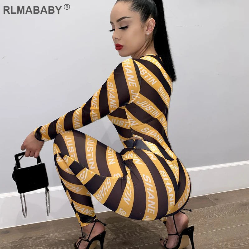 RLMABABY, Женский комплект 2 шт., длинный комбинезон, печать на прозрачной поверхности, в полоску, с надписью, сексуальные комбинезоны, женские, s Jumspuit, Клубные, вечерние, летние комбинезоны