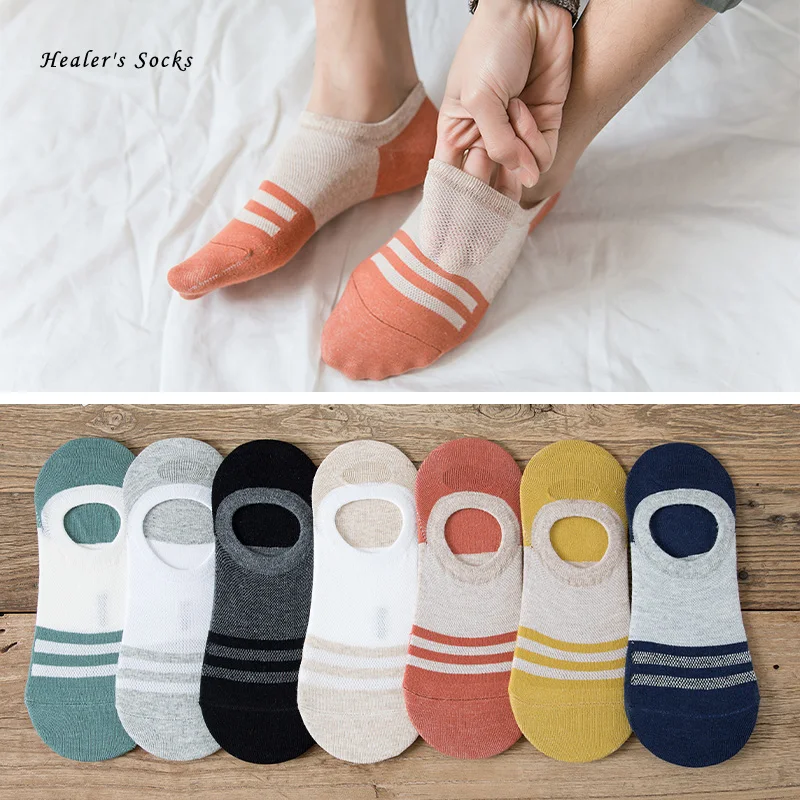 

New Fashion Men and Women Socks Cotton Color Striped Two Bars Harajuku Happy Soft Sweat Funny Fish Net Casual Invisible Socks