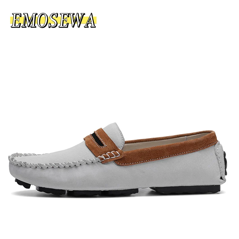 White EMOSEWA/Брендовые мужские лоферы; мужская повседневная обувь из замши; Mocassim Masculino; дышащие водонепроницаемые Мокасины без застежки; Chaussures Hommes - Цвет: White