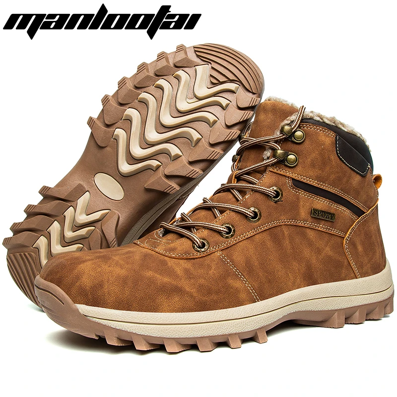 

2022 Men Boots Anti-Skidding Leather Shoes Men Popular Comfy Spring Men Shoes Short Plush Snow Boots Durable Sole Big Size 48
