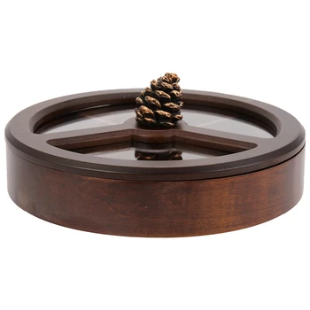 

Europe Solid Wood Divider Cover Dry Fruit Box Living Room Creative Melon Seeds Confectionery Plate Home Dry Fruit Plate