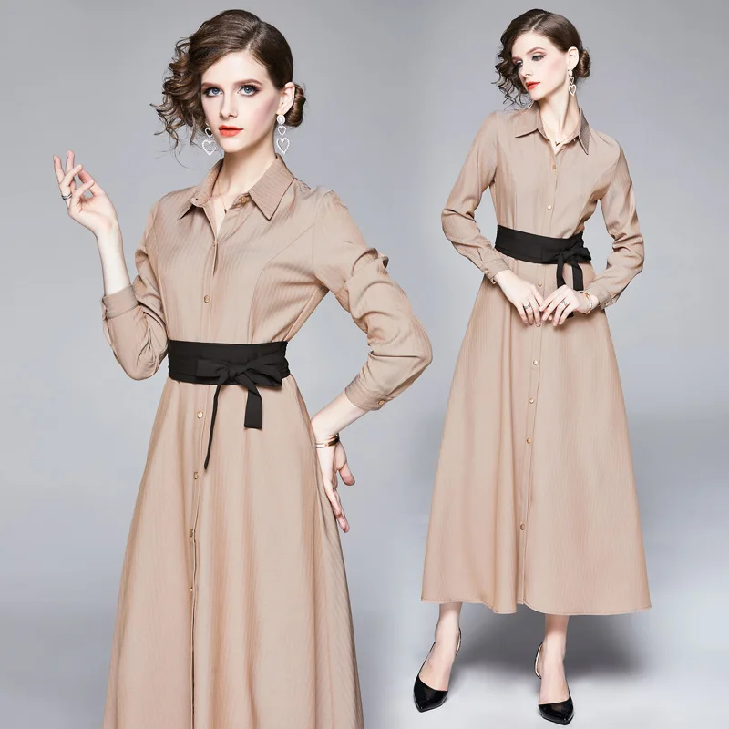 

2019 Ozhouzhan Europe And America WOMEN'S Dress Cardigan Shirt Long Skirts Elegant Long to Ankle Long Dress