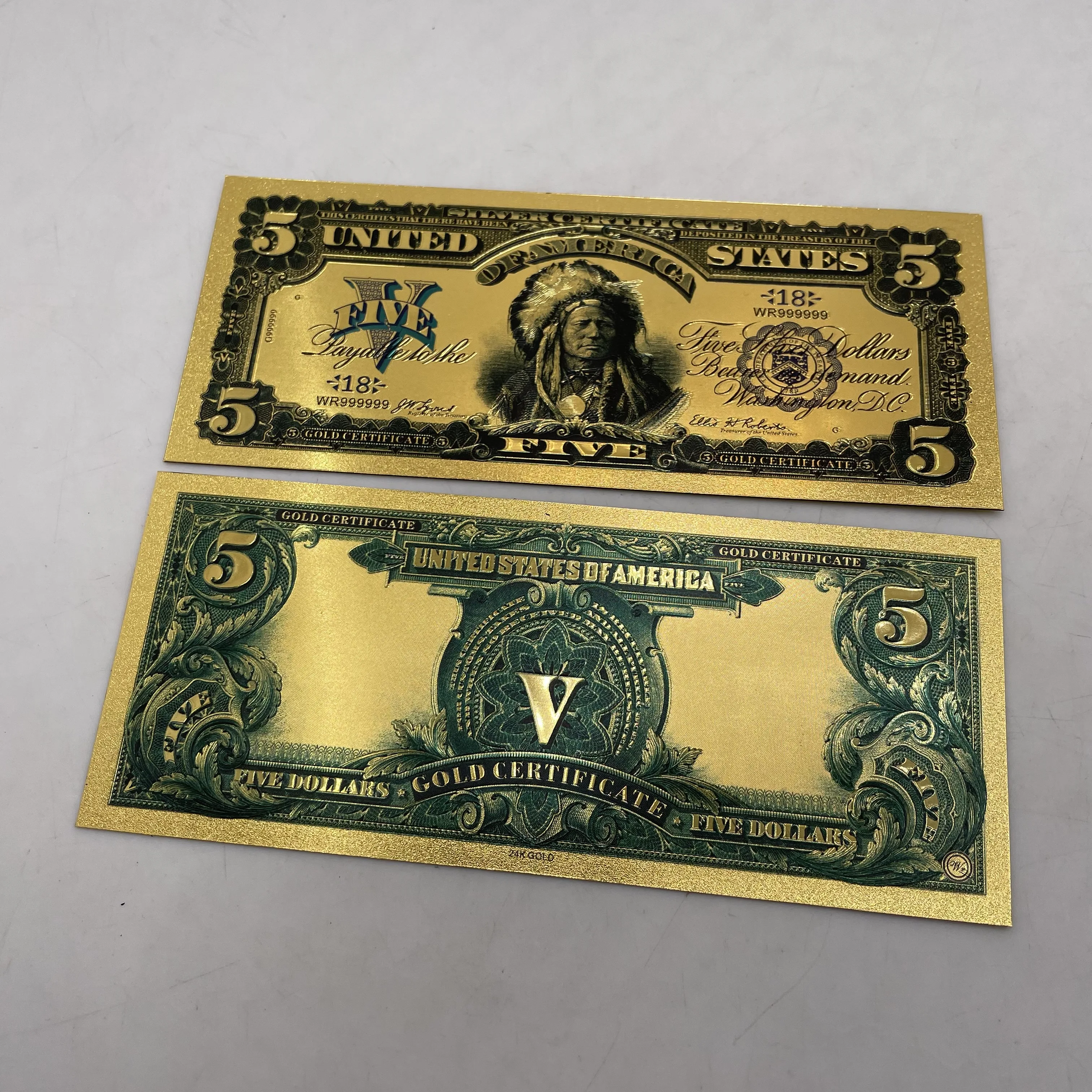 USA Gold Banknote 5 Banknote In 24K Gold Plated Color Banknotes for Collection 