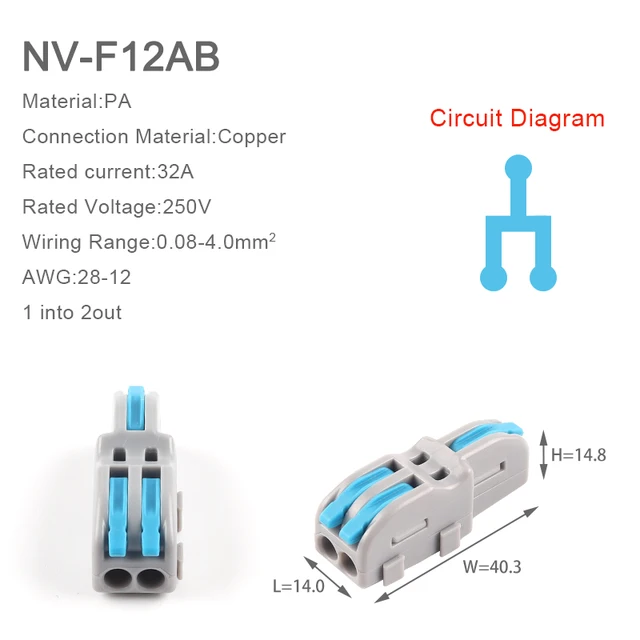 5PCS 1 in multiple out Splitter plug-in Quick Wire Connectors Combined Butt Parallel Terminals With Lever For Junction Box 5PCS NV-F12AB