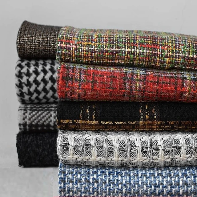 Vintage Woolen Yarn Dyed Tweed Fabric Thick 30%Wool Plaid Weave