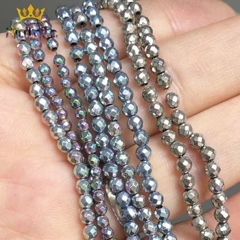 

Natural Faceted Hematite Beads Gold Cyan Multicolor Round Loose Beads For Jewelry DIY Making Bracelet Necklace Accessories 15"