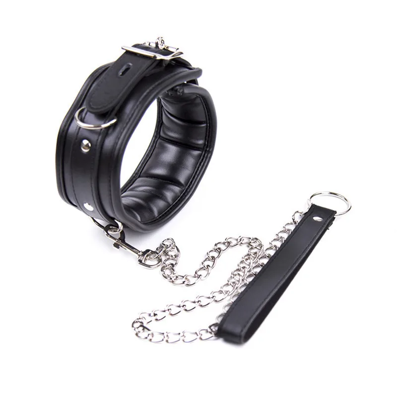 New Style Leather Sponge Bondage Collar With Metal Chain Sex Toys For Adults Bdsm Bondage Adult Erotic Games