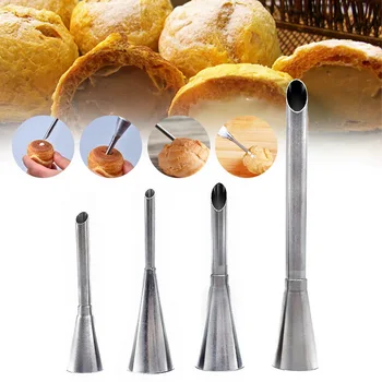 

4 Pcs Stainless Steel Eclair Puff Nozzle Cupcake Filling Tubes Injector Pastry Syringe Cream Piping Tip Kit Confectionery Tools