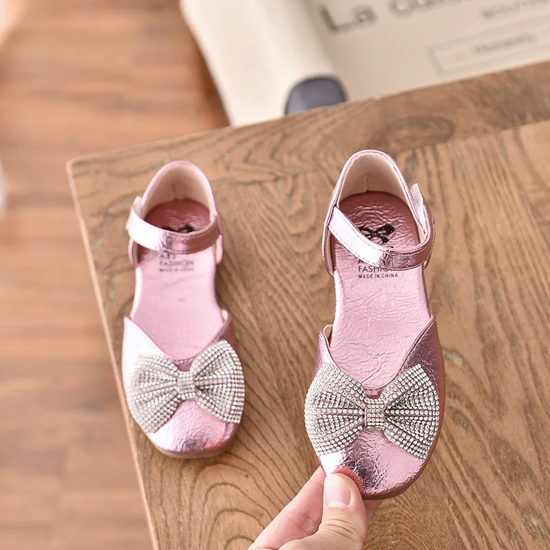 Silver black pink little Baby Girls Shoes Childrens princess shoes bowknot Girls shoes Spring Autumn Dance Wedding Party Shoes