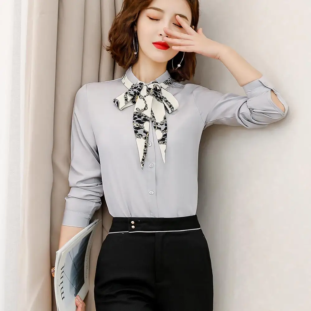 Женская блузка с длинным рукавом и отложным воротником|collar shirt|shirt with bowwhite blouse |