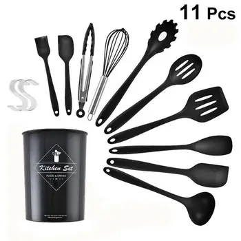 

11pcs Silicone Kitchenware Cooking Utensils Heat Resistant Kitchen Non-Stick Cooking Baking Accessories Storage Box with Hook