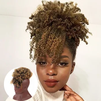 

HOUYAN Women's African chignon with bangs one-piece wig bun high temperature and fluffy synthetic ponytail clipped to the hair e