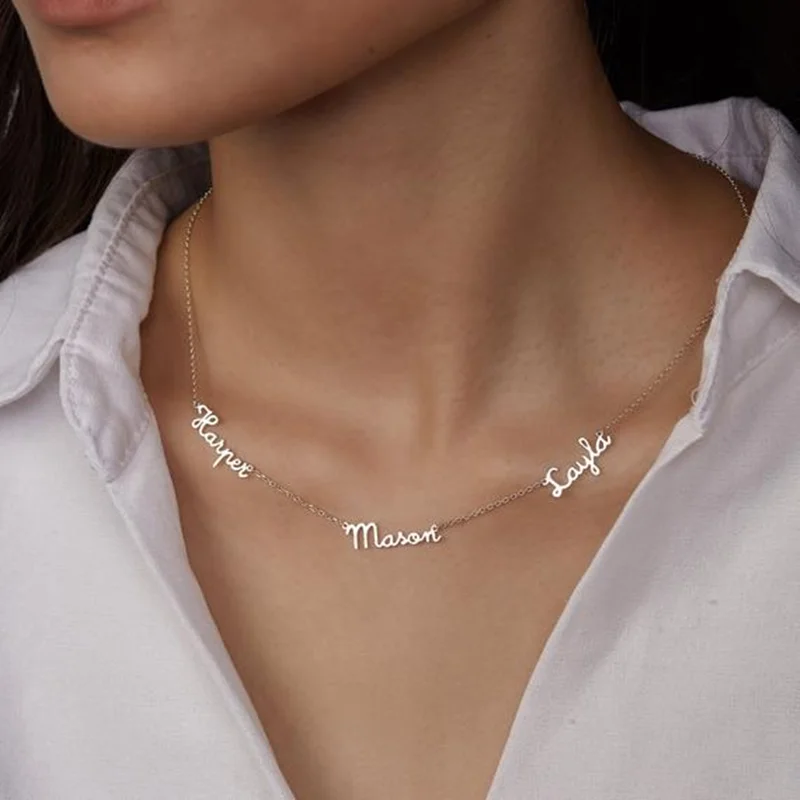 Personalized Multiple Names Necklace Custom 6 Nameplates Pendant Choker Necklaces for Women Stainless Steel Jewelry Best Gift