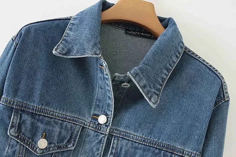 

AliExpress Street Snap Western Style Fashion Jeans Coat Small Fold-down Collar Single Breasted Short Denim Jacket