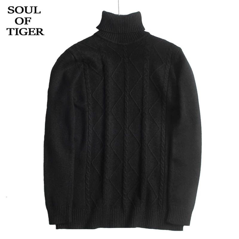 SOUL OF TIGER корейские модные мужские винтажные вязаные пуловеры мужские повседневные свитера с высоким воротом негабаритные зимние теплые хлопчатобумажные джемперы