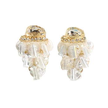 

Baroque Handmade Freshwater Pearl Stud Earrings Fashion Shiny Crystal Earrings Jewelry For Women Gift