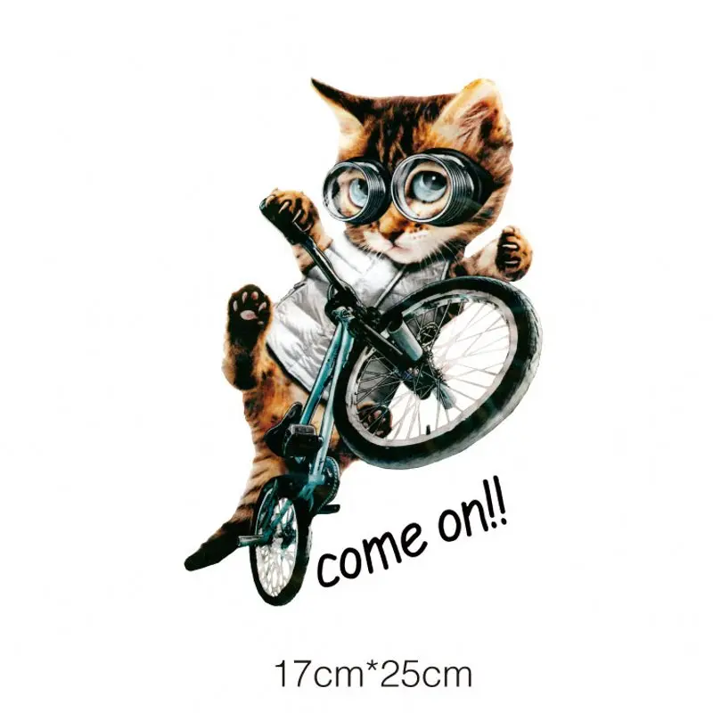 

25x17cm Cartoon Bicycle cat Patches Iron On Stickers Washable Appliques A-level Heat Transfer For T-shirt DIY Accessory Clothing