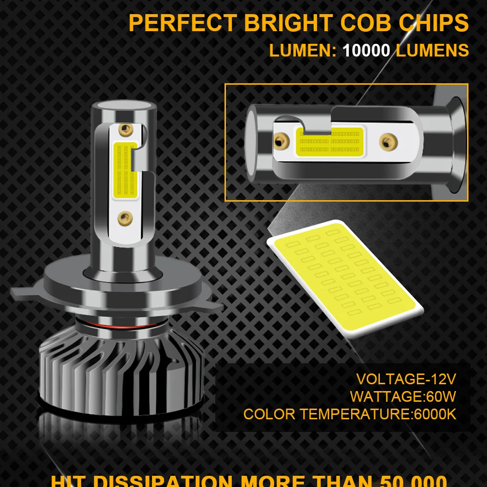 ZTZPIE 4300K 6000K 8000K 12000LM 9005 H1 H4 светодиодный головной светильник H3 H7 H11 9006 Turbo светодиодных ламп супер яркий мини-размер автомобильный светильник 12V