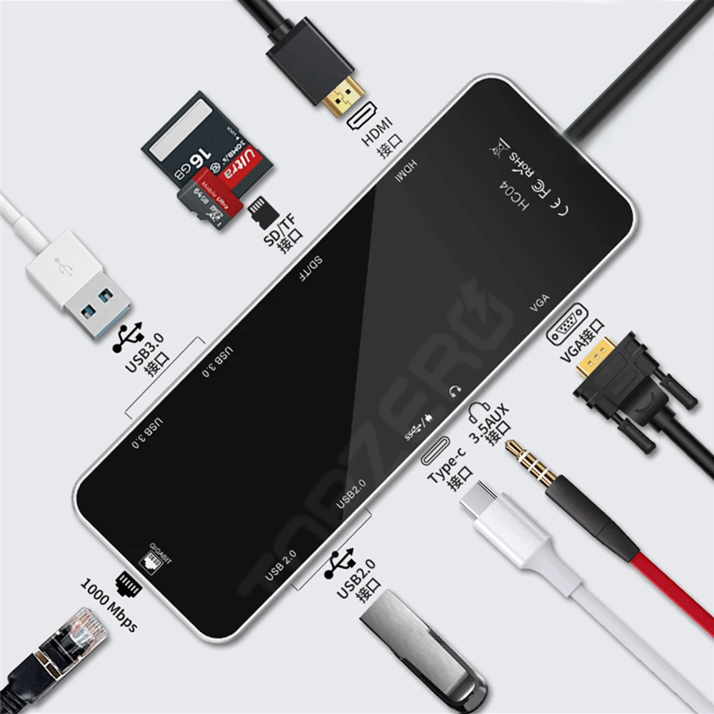 11 портов s USB 3 0 концентратор для HDMI VGA RJ45 адаптер док станция SD/TF кардридер аудио