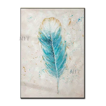 

Blue Feather Shell Abstract Oil Paintings On Canvas Modern Wedding Decor Wall Pictures Home Decoration Painting 100% Handpainted