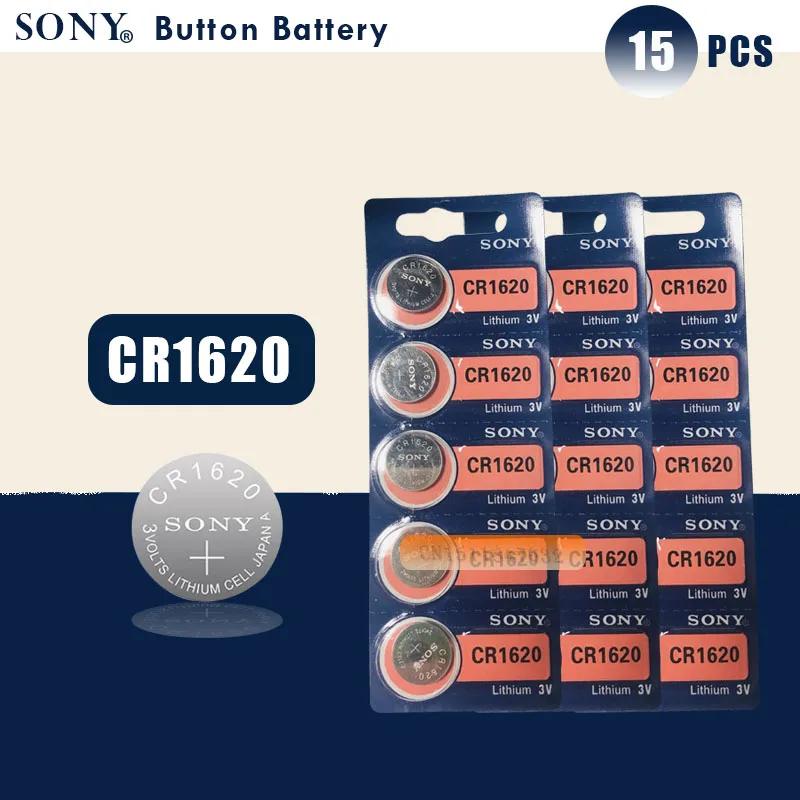 15pcs/lot Sony 100 Original CR1620 Button Cell Battery For Watch Car
