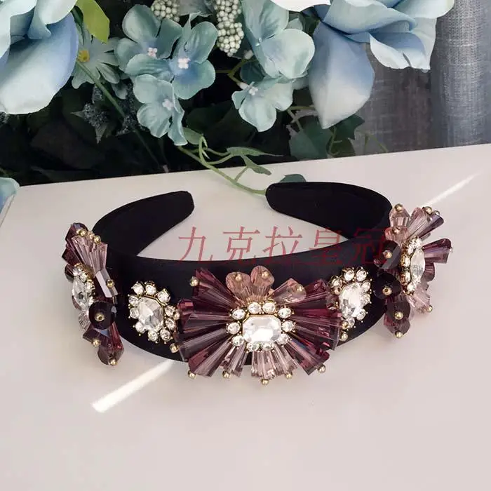 Ручной работы кристалл драгоценный камень Hairband женский европейский полный горный хрусталь бисером широкая головная повязка элегантные женские волосы бижутерия украшение для головы