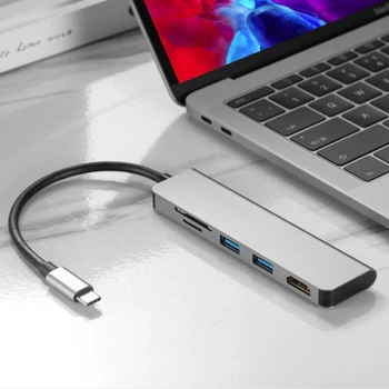 

5 in 1 Aluminum Type-c Hub to HDMI+TF+SD+USB Multi-function Converter Hub Usb Extender Type-c to Hdmi Five in One