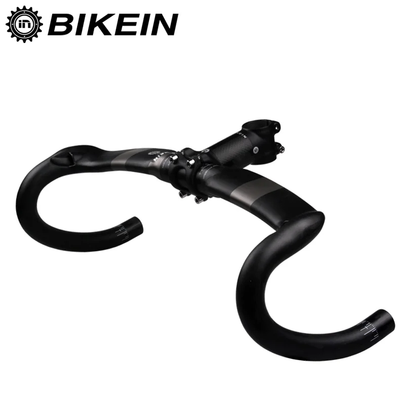 

BIKEIN Aerodynamics Cycling Road Bike Handlebars + Stem Matte Black Ultralight Carbon Road Bicycle Bicycle Parts Bent Bar 355g