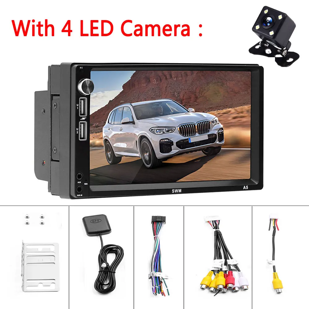 With 4LED Camera LeeKooLuu Android 2 Din автомагнитола " HD центральный мультимедийный gps навигатор WiFi Bluetooth аудио MP4 видео плеер USB AUX Стерео - Цвет: With 4LED Camera
