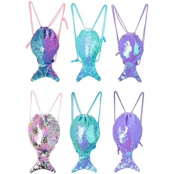 

1 PC Mermaid Tail Sequins Drawstring Backpack Women Girls Lovely Mermaid Tail Drawstring Bag Travel Portable Bag Dropship New