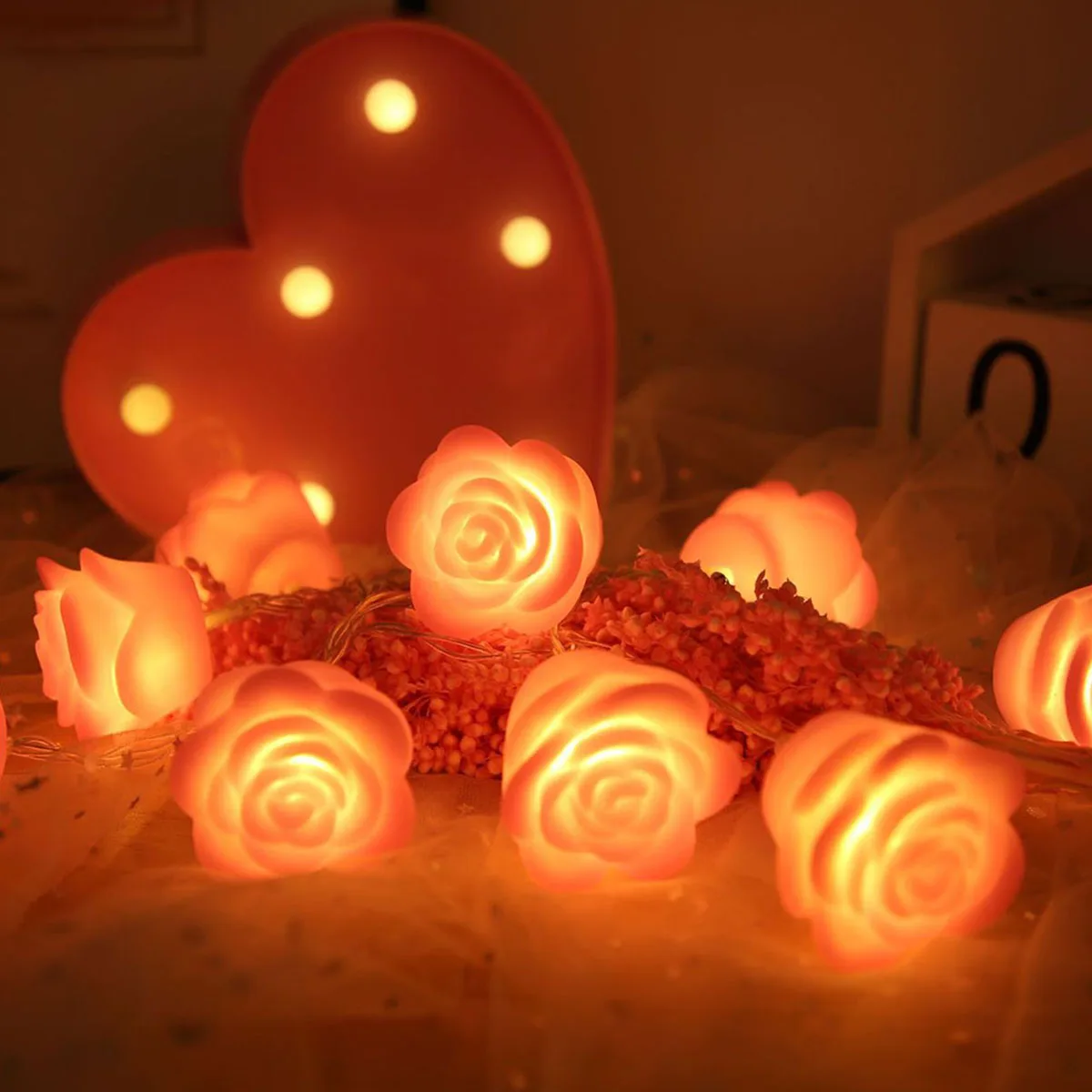 

1 Pcs LED Light String Silicone Simulation Rose Shape Wedding Room Decoration Light String Party Wedding Party Decorations