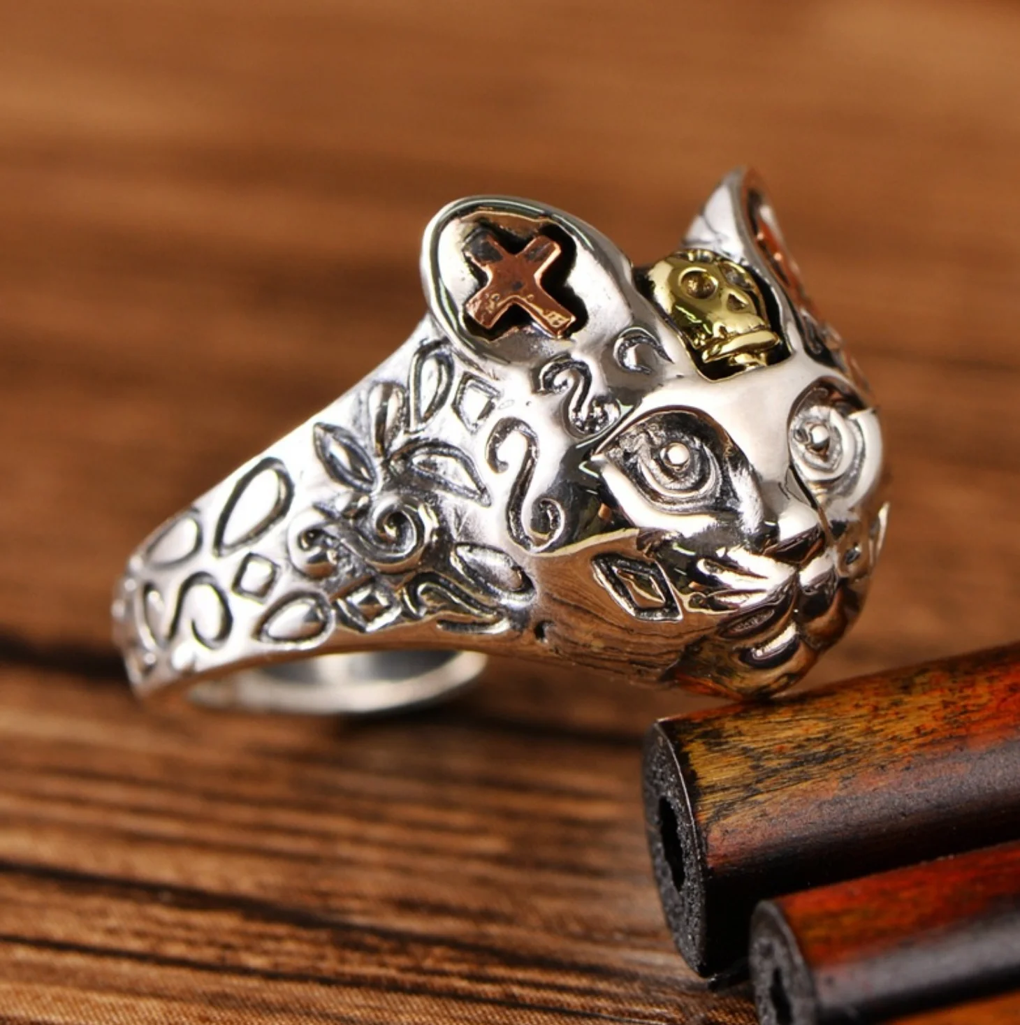 

New 925 Sterling Silver Jewelry Retro Kitty Cool Girl Female Model Exquisite Opening Adjustable Ring