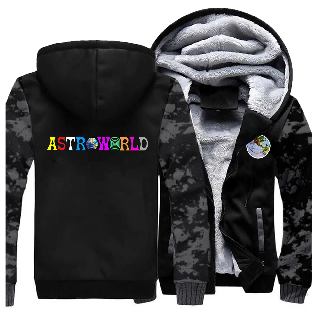 Astroworld Smile Defend the Earth куртки мужские толстовки зимние толстые пальто на молнии Спортивная камуфляжная верхняя одежда размера плюс