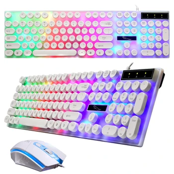 

RGB Keyboard LED Backlit Waterproof Wired Keyboard and Mouse Suit PC Laptop Gaming Keyboard Wired Mause Round Key Cap Keybord