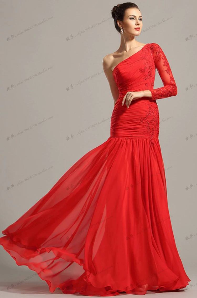 Красное длинное шифоновое вечернее кружевное платье Vestidos De Baile Прозрачный Топ вечерние платья Кружево Выпускной сексуальное платье на одно плечо для мамы; обувь под свадебное платье для невесты